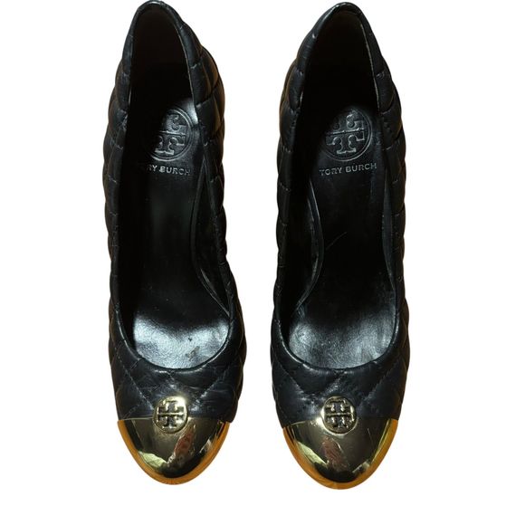 Tory Burch Kaitlin Wedge in Black and Gold- Size 7 - Picture 1 of 8